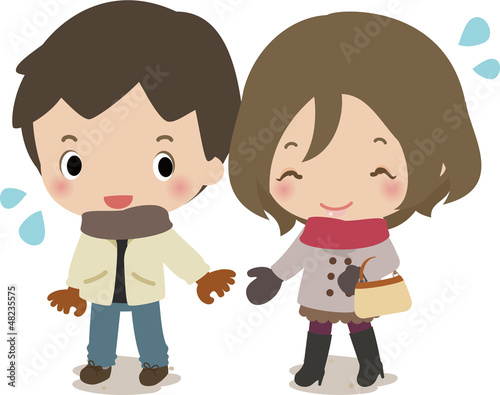 お互いに照れる若いカップル