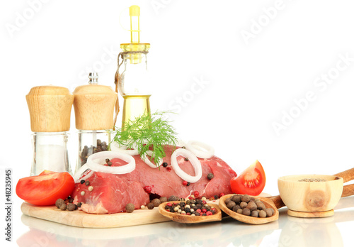 Raw beef meat marinated with herbs, spices and cooking oil