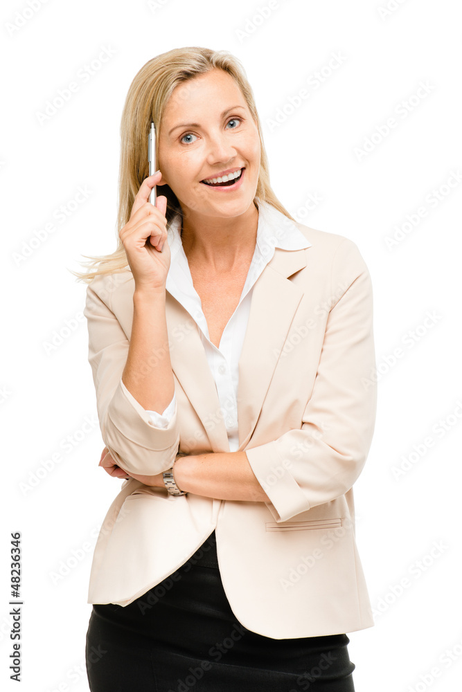 Mature woman thinking has an idea isolated on white background Mature woman thinking has an idea isolated on white background