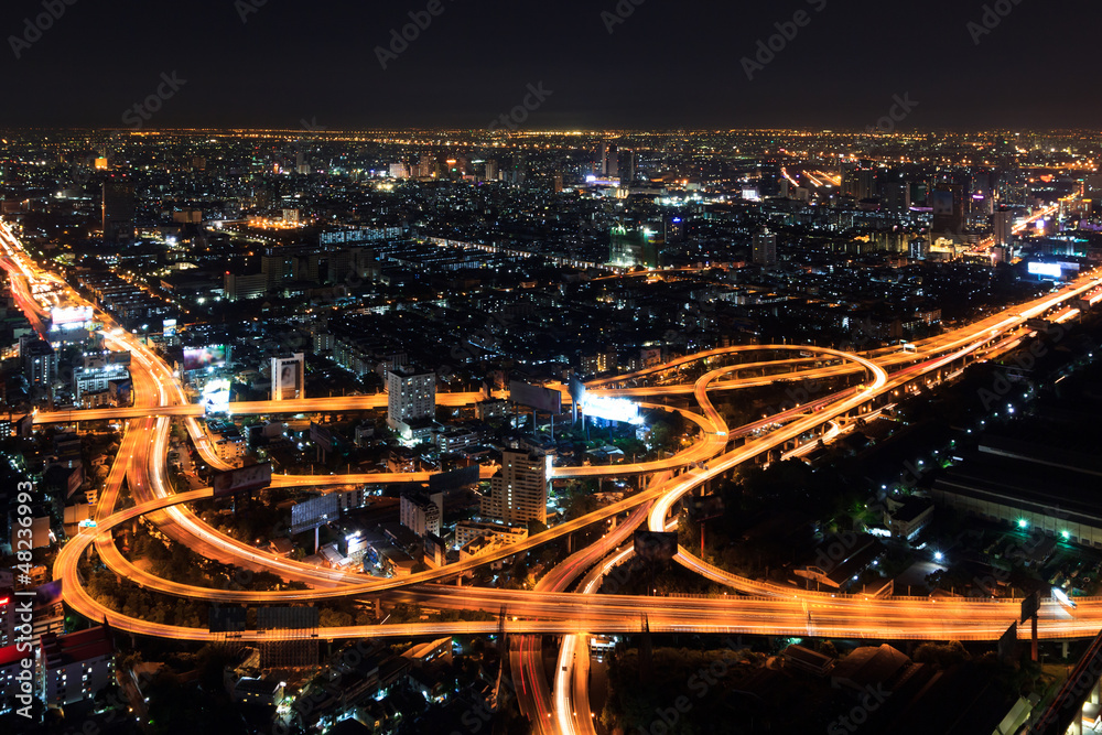Expressway in downtown at night bangkok, thailand