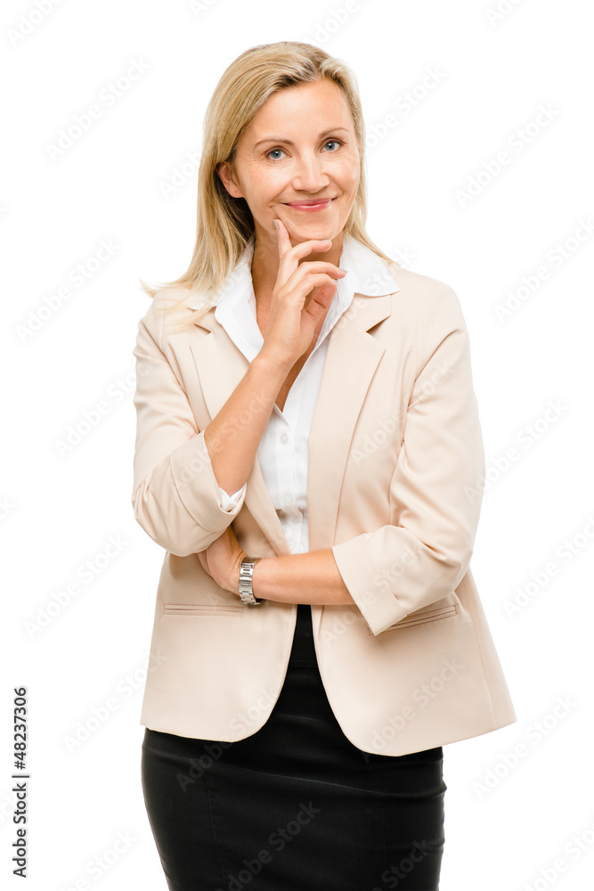 Mature woman thinking isolated on white background Mature woman thinking isolated on white background