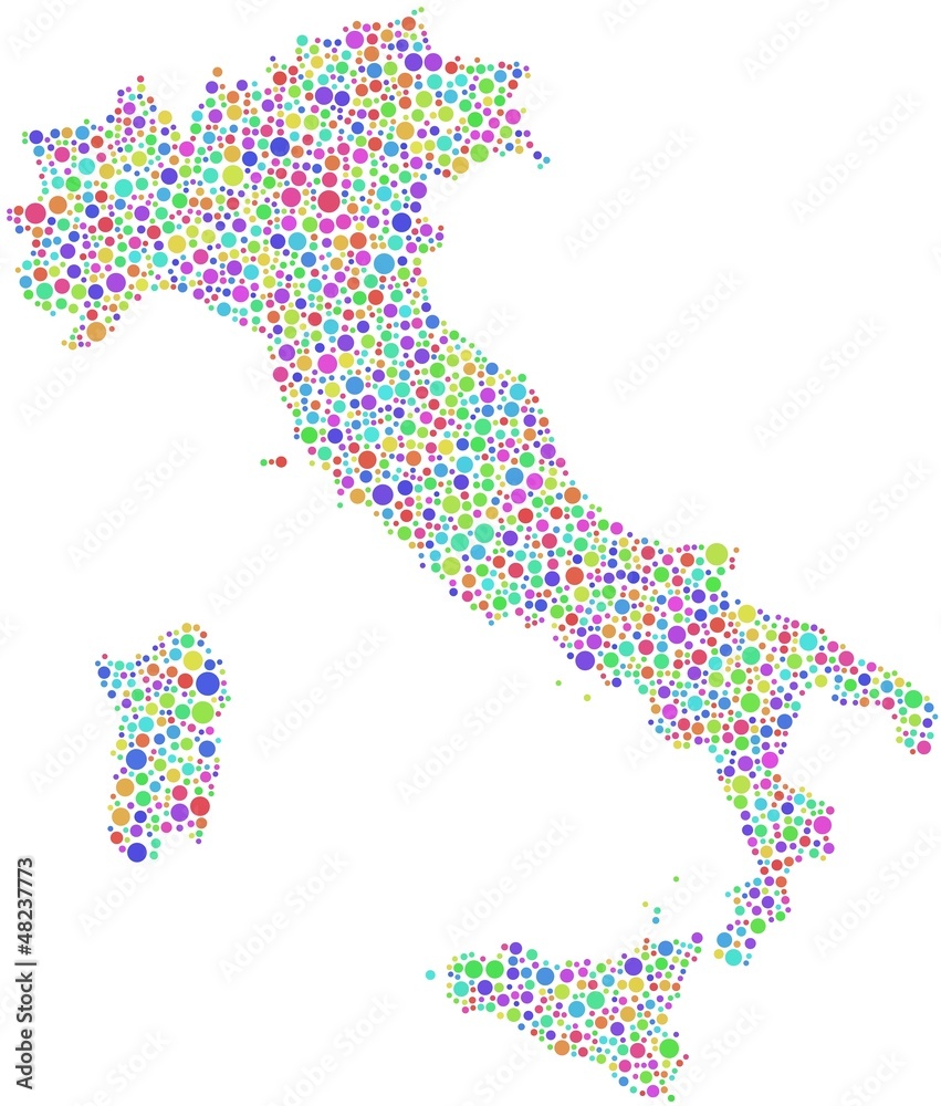 Decorative map of Italy - Europe - in a mosaic of bubbles