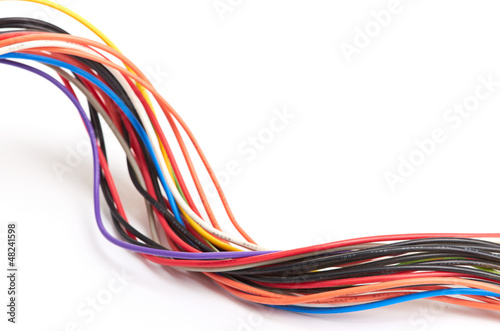 Multicolored computer cable isolated on white background