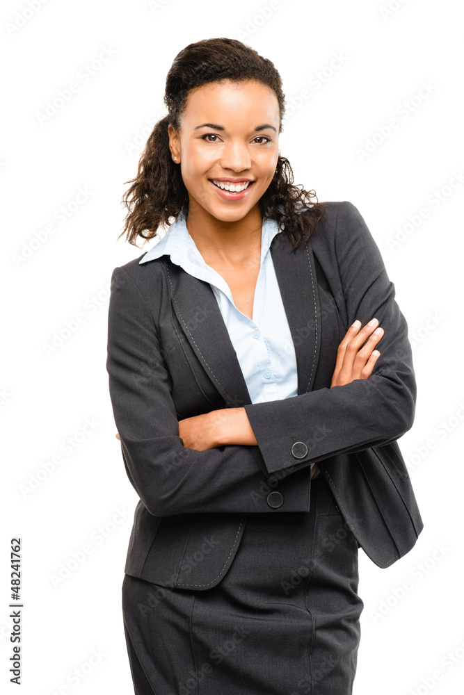 Young mixed race businesswoman with arms folded smiling isolated Young mixed race businesswoman with arms folded smiling isolated