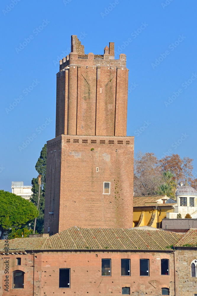 Torre di Nerone o Torre Pendente o Torre delle Milizie Stock Photo