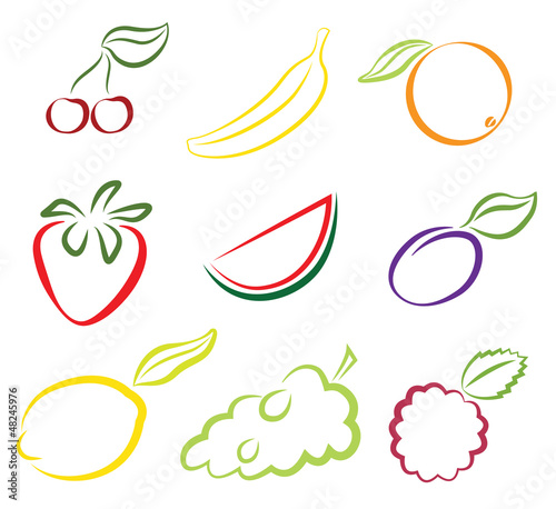 Assorted fruits isolated on white