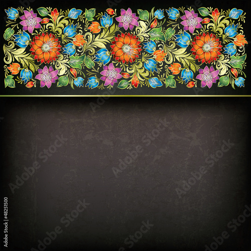 abstract grunge background with floral ornament