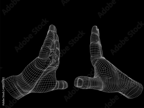 High resolution conceptual 3D cyber wireframe human hand