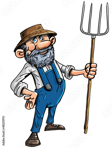 Canvas-taulu Cartoon farmer with a pitchfork