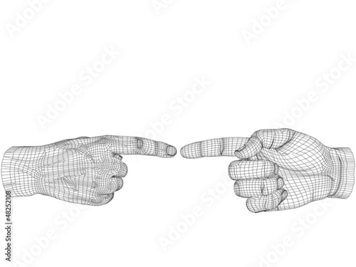 High resolution conceptual 3D cyber white wireframe human hand