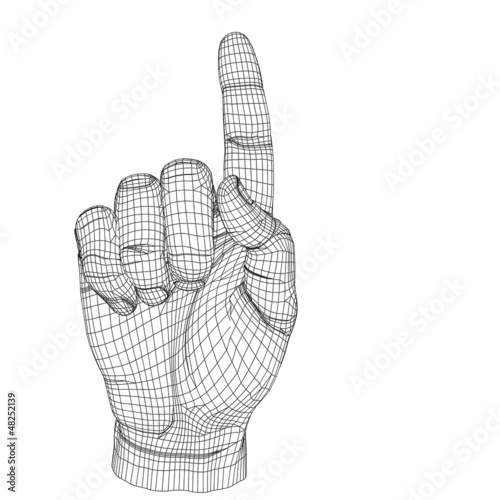 High resolution conceptual 3D cyber white wireframe human hand