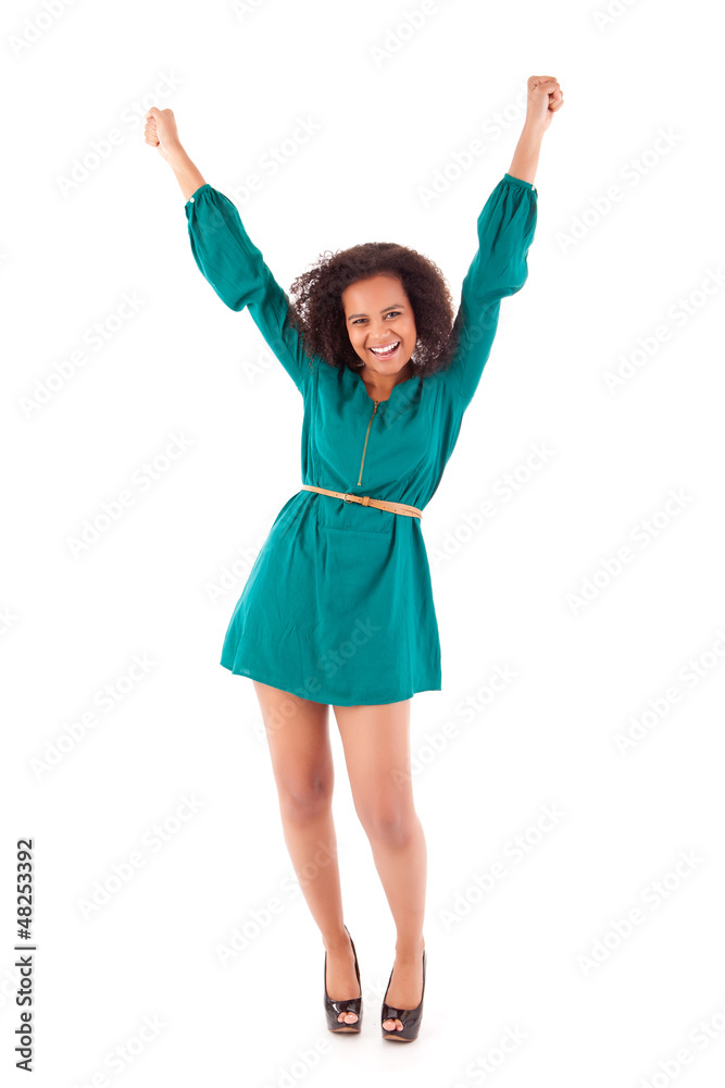 Happy african woman celebrating Happy african woman celebrating