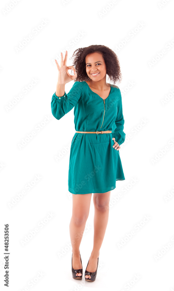 Beautiful afro woman doing ok sign Beautiful afro woman doing ok sign