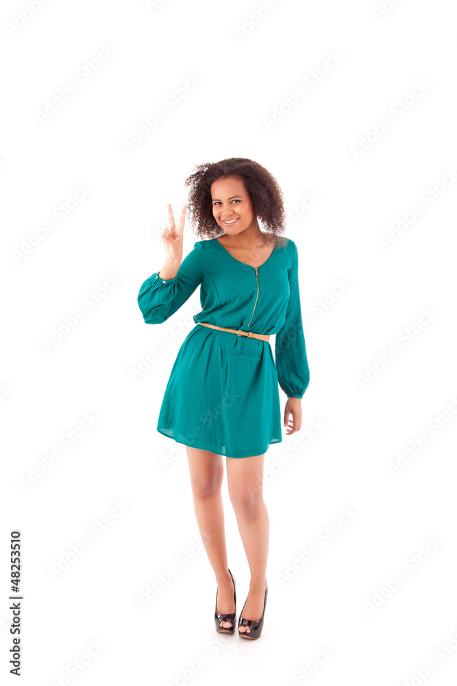Beautiful afro woman doing peace signal Beautiful afro woman doing peace signal