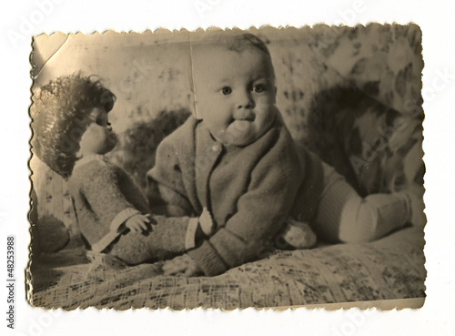 Vintage photo of a litle boy, circa 1970. photo