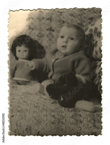 Vintage photo of a litle boy, circa 1970. photo