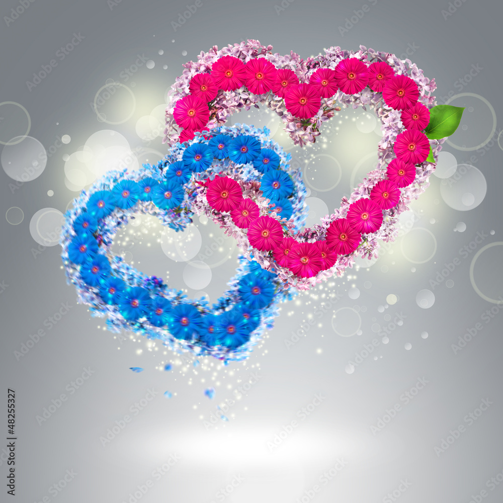 Valentine background: two hearts made of flowers Valentine background: two hearts made of flowers
