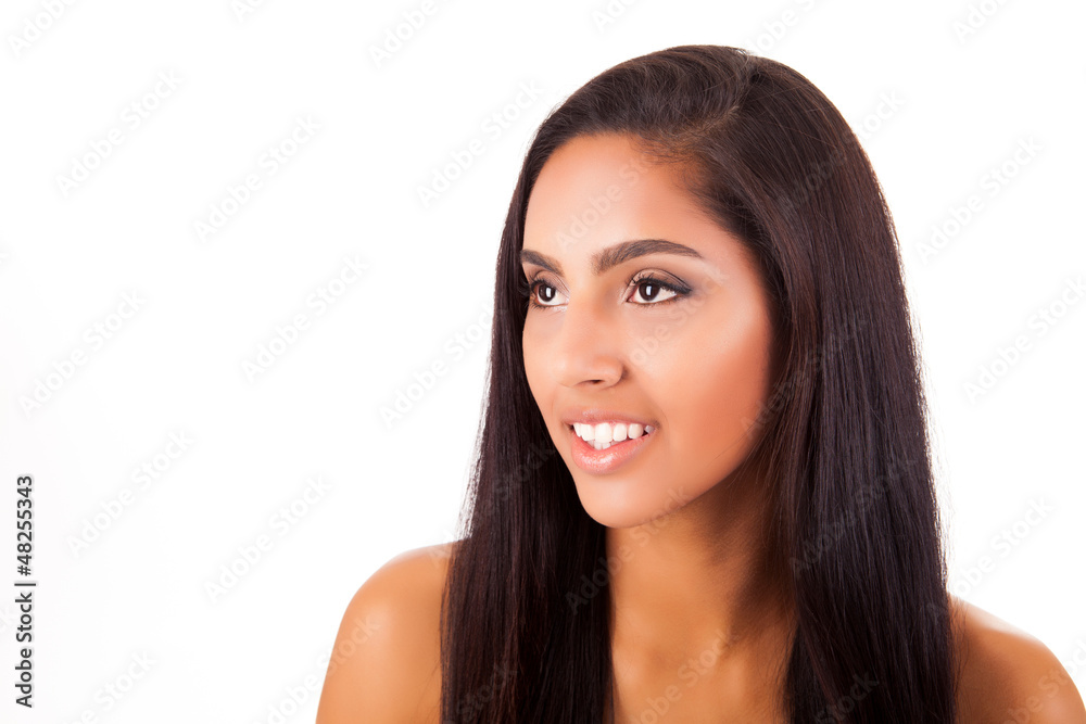Portrait of a beautiful ethnic woman over white background Portrait of a beautiful ethnic woman over white background