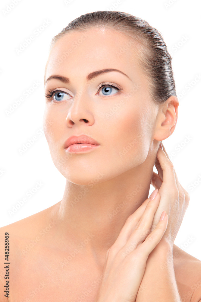 Beauty face of beautiful woman with clean fresh skin - isolated