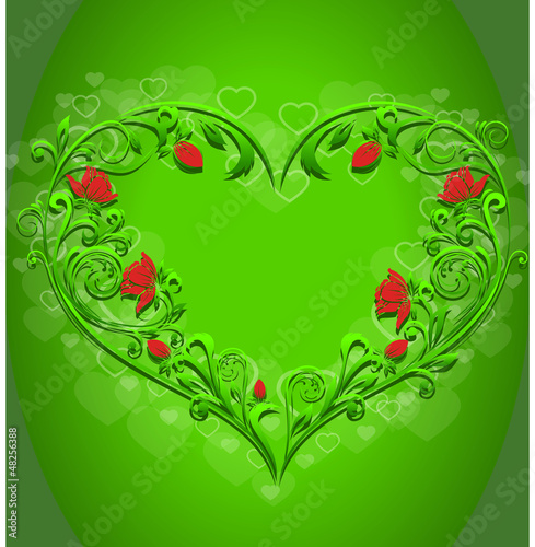 Pattern in the form of hearts on a bright green background