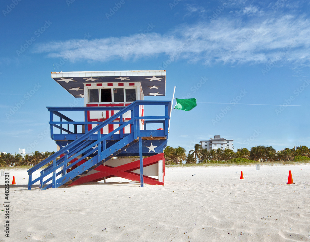 Miami Beach, Florida American flag  lifeguard house