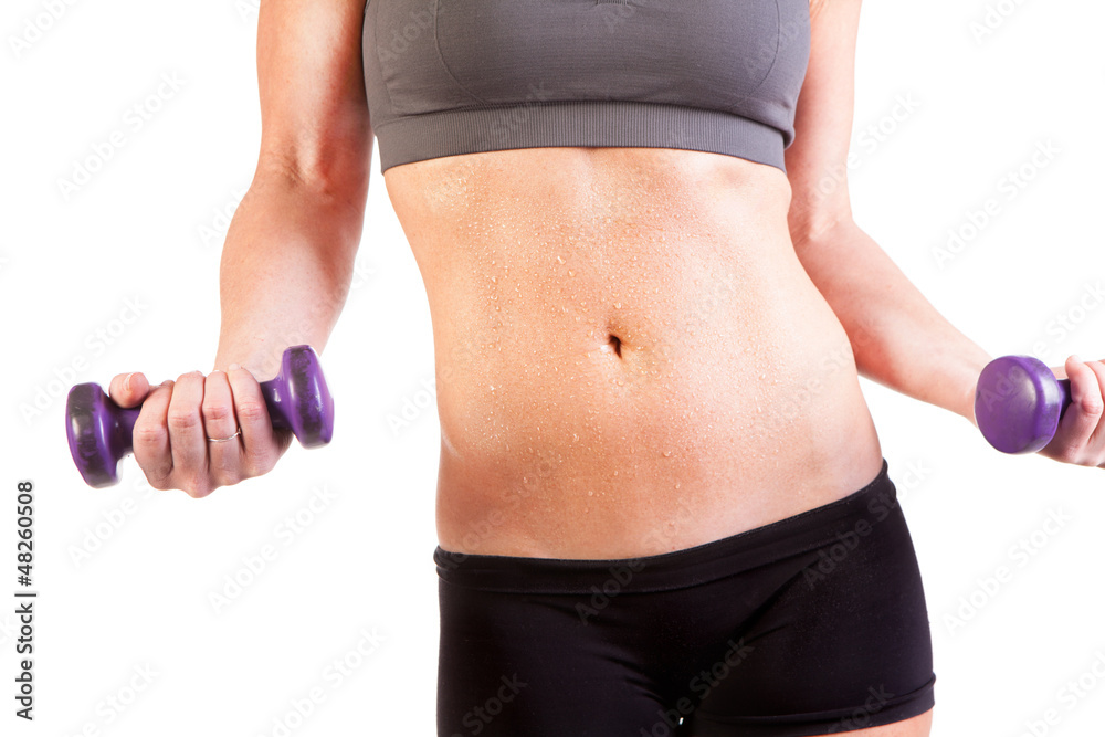 woman's belly shot working out with weights woman's belly shot working out with weights
