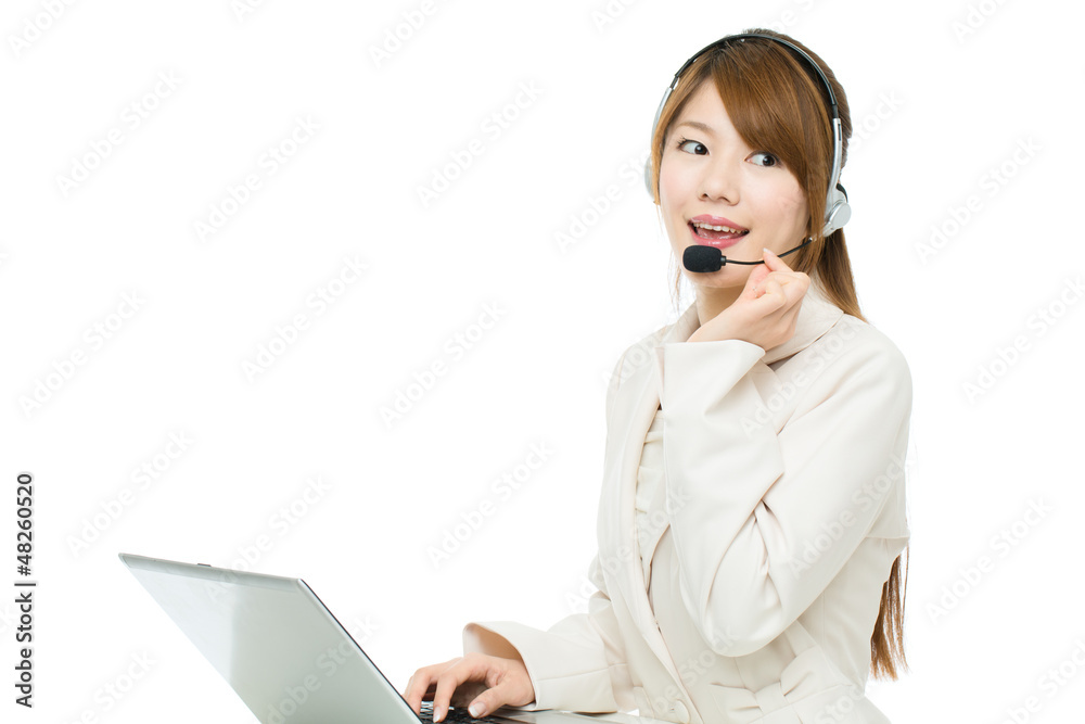 Beautiful asian business operator on white background Beautiful asian business operator on white background
