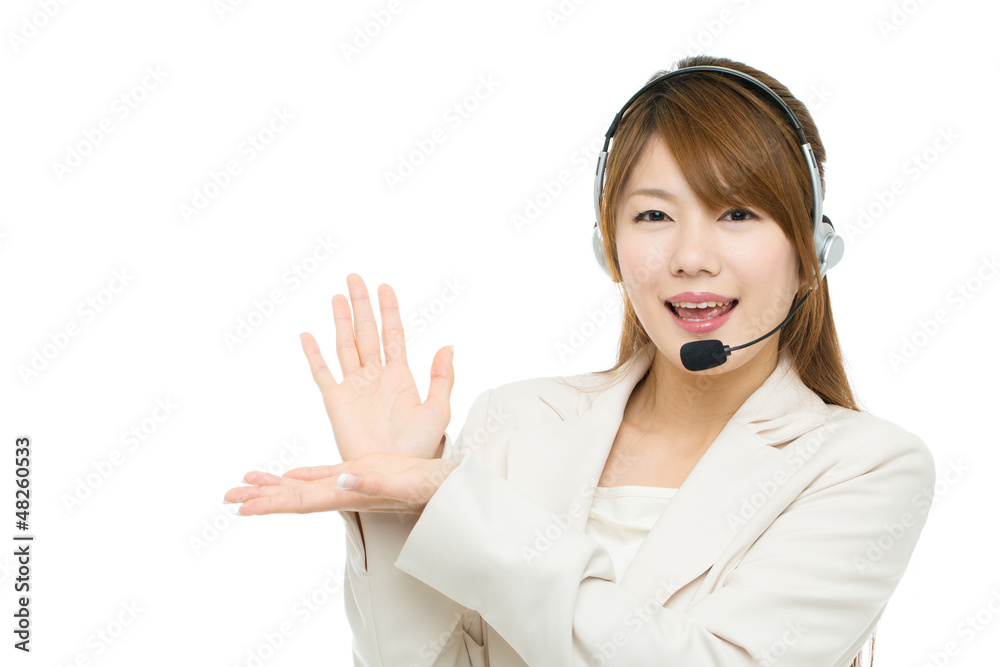 Beautiful asian business operator on white background Beautiful asian business operator on white background