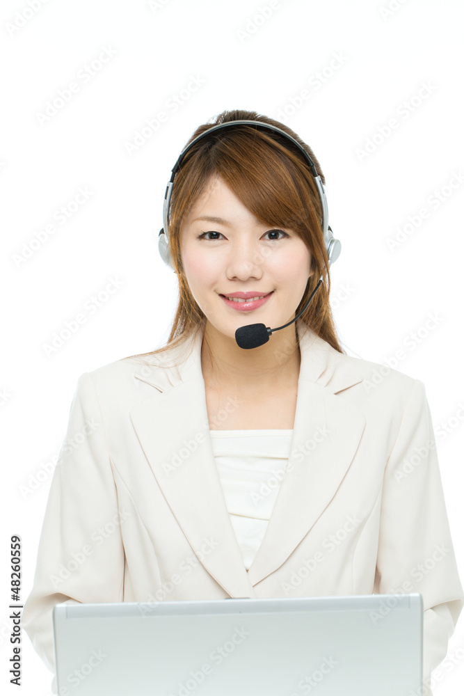 Beautiful asian business operator on white background Beautiful asian business operator on white background