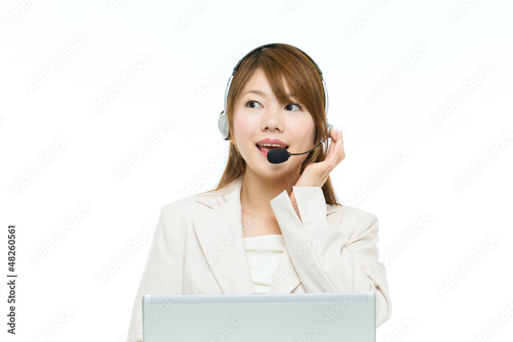 Beautiful asian business operator on white background Beautiful asian business operator on white background