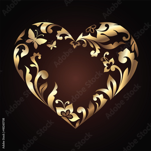 lovely carved Valentine Day gold floral heart frame