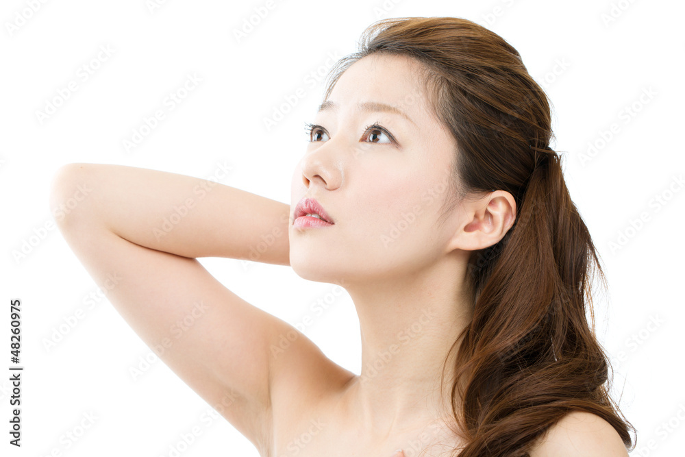 Beautiful asian woman on white background