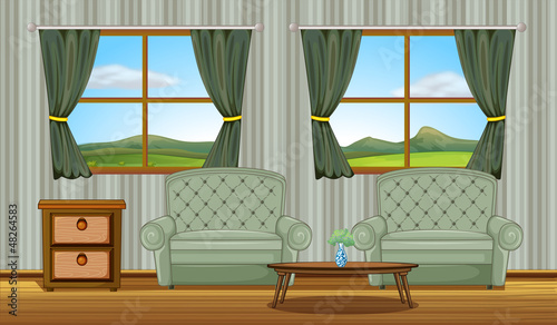 Cushion chairs and a side table
