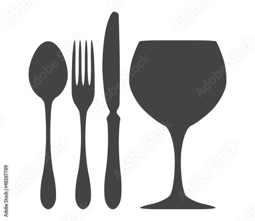 Cutlery spoon knife fork glass silhouette illustration