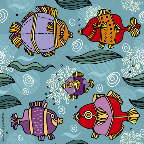 Abstract seamless colorful fish background