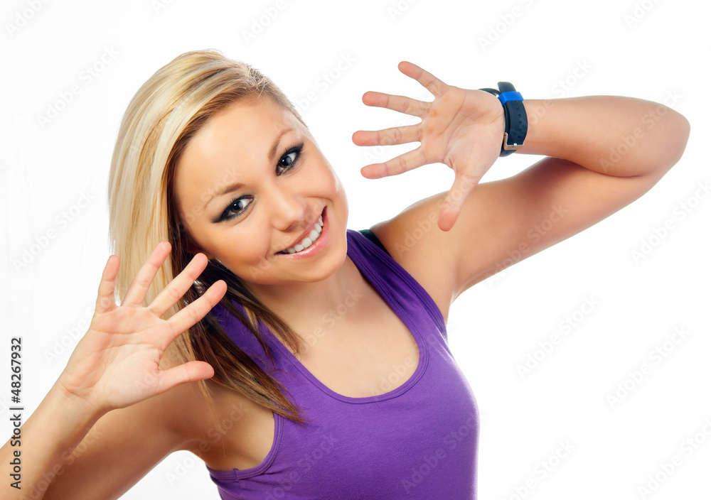 Beautiful happy teenage girl with hands in the air Beautiful happy teenage girl with hands in the air