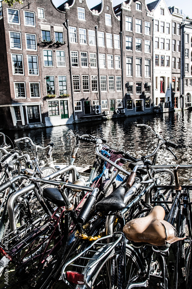 Typical Amsterdam architecture with bikes