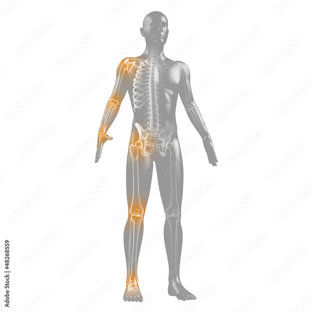 Silhouette des Menschen mit Gelenkschmerzen und Skelett