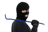 thief burglar with metal crowbar