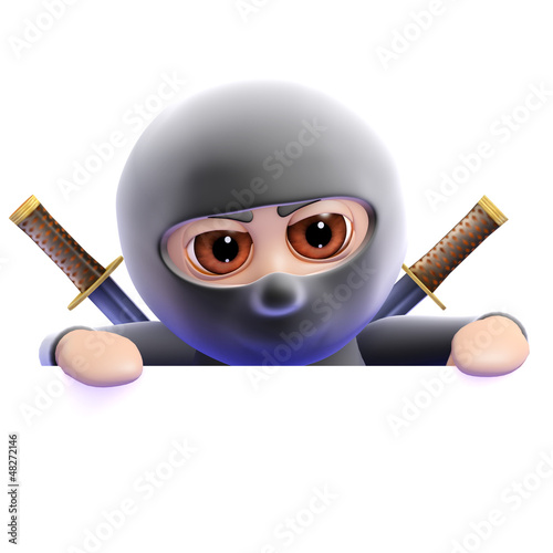 Ninja looks over the top of blank space