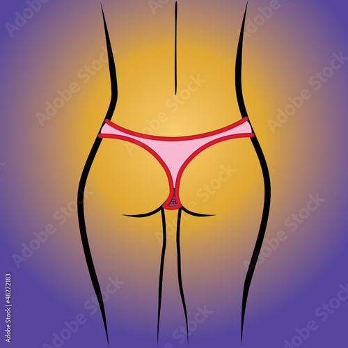 beauty woman back in thong panties - realistic illustration photo