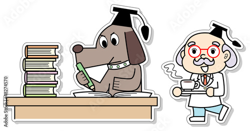 勉強する犬