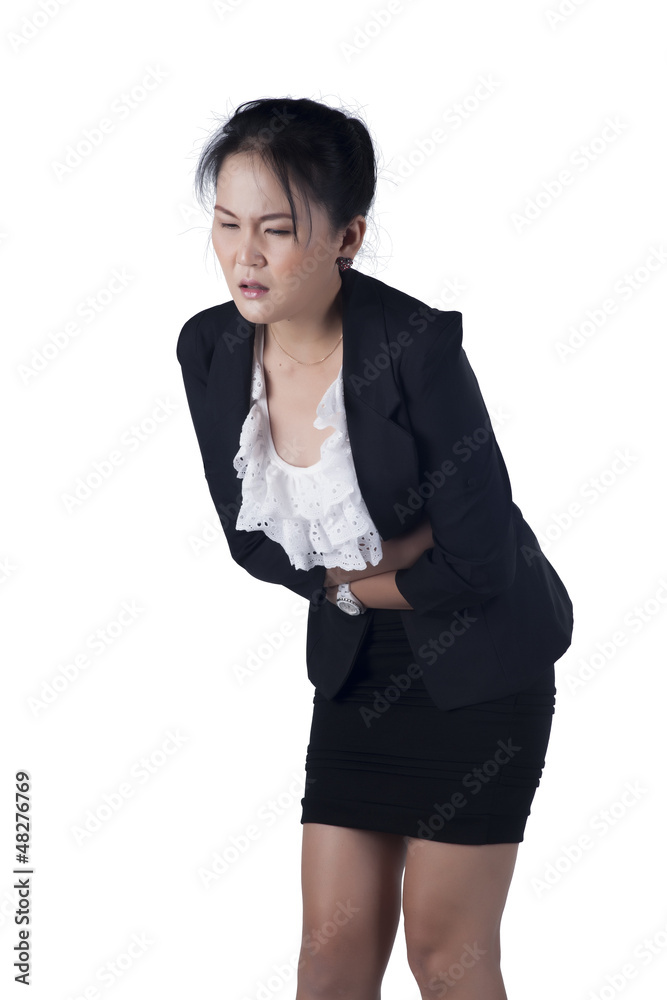 Business woman suffers from stomachache Business woman suffers from stomachache