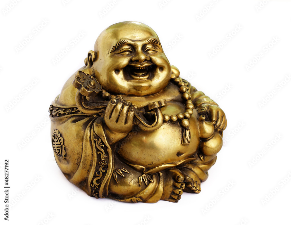 Statuette of Hotei (Buddha) on the white background , Statuette of Hotei (Buddha) on the white background ,
