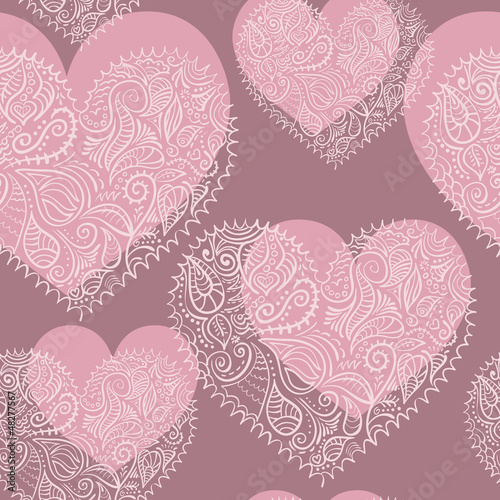 ornamental lace hearts seamless pattern