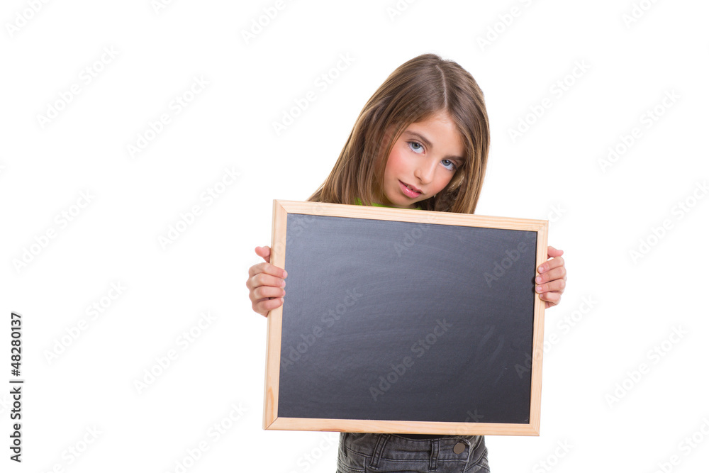 child girl with white frame copy space black blackboard