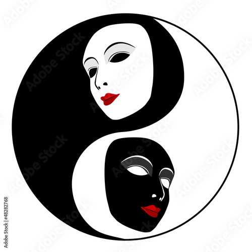 Masks. Ying yang symbol of harmony and balance