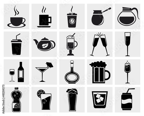 Vector black drinks & beverages icons set