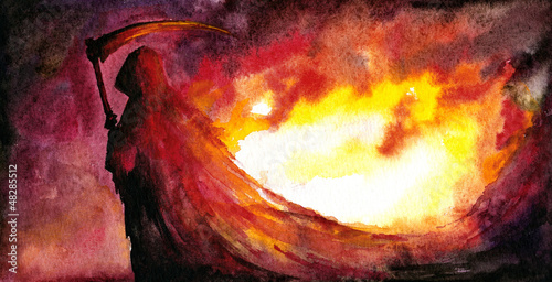 Bild auf Leinwand Grim Reaper watercolors painted