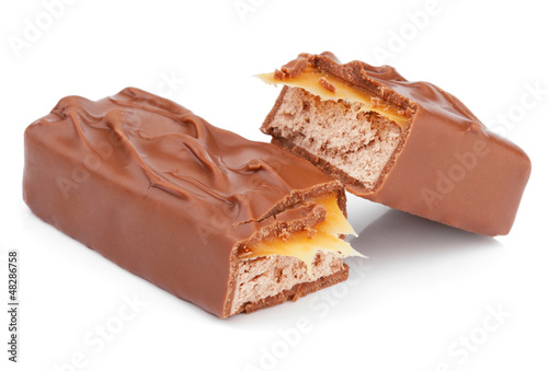 Tableau sur toile Closeup of chocolate bar isolated on white